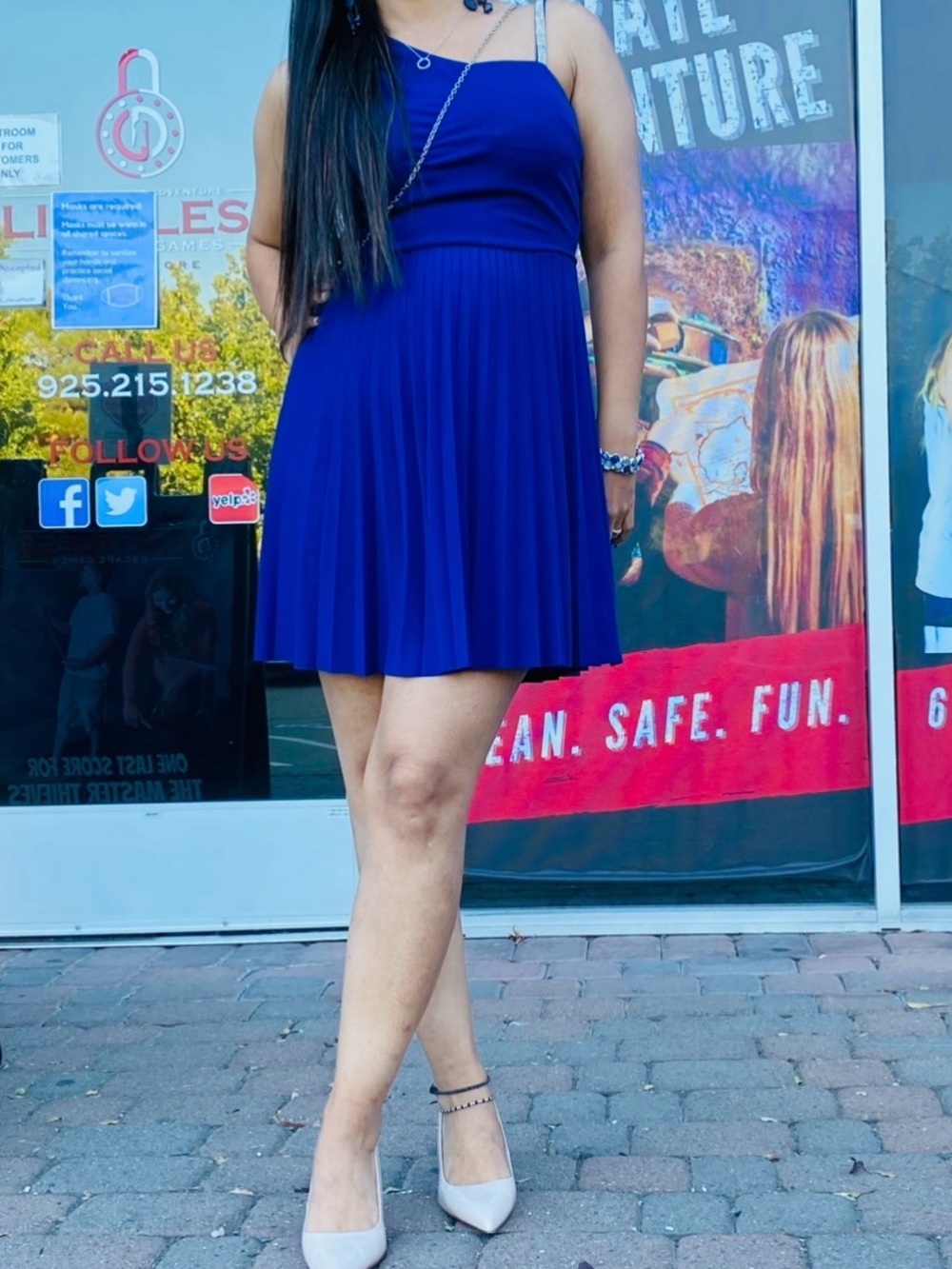 Royal Blue Pleated A-Line Mini Dress